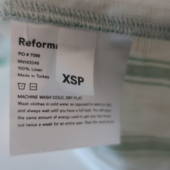 ***HOST PICK!*** Reformation Petite Courts Dress White Linen/Green Stripe XSP - Picture 7 of 7